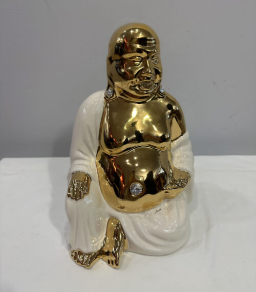 Gold-Weiss Buddha Figur von Ahura, Made in Italy – Handbemalte italienische Porzellanfigur