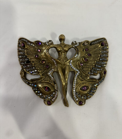 Gürtelschnalle „Elfe“ von H.R. Giger & Robert Christoph – Messingguss mit Weisskristallen, 1970