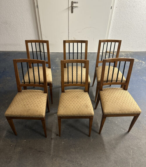 6er-Set antike Biedermeier Stühle – Originalfedern, stabiles Holzgestell (Restaurationsbedürftig)