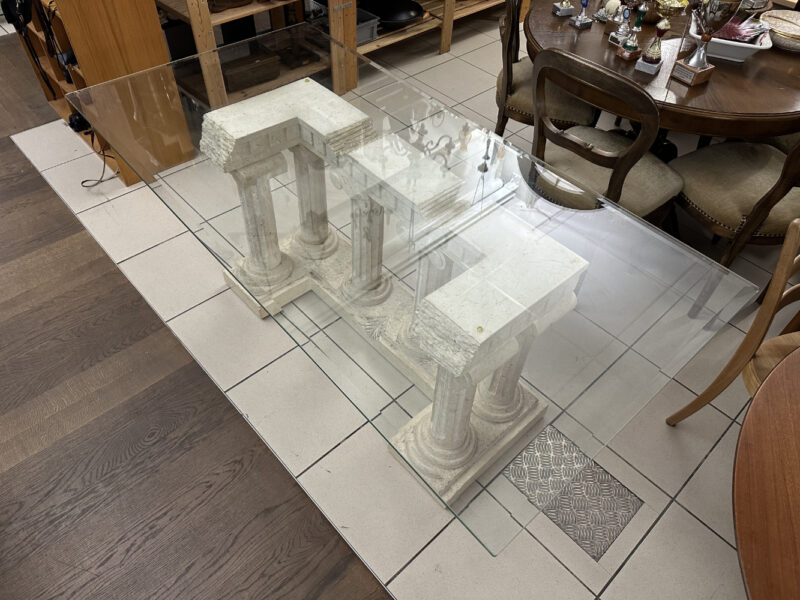 Monumentaler Esstisch im griechischen Antikstil – Glasplatte auf Säulenbasis 180 x 90 cm - Image 2