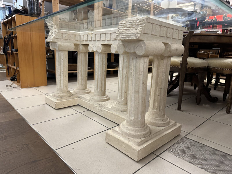 Monumentaler Esstisch im griechischen Antikstil – Glasplatte auf Säulenbasis 180 x 90 cm - Image 3