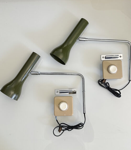 2er-Set Vintage Wandleuchten von Lad Team für Swiss Lamps, Olivgrün, 1960