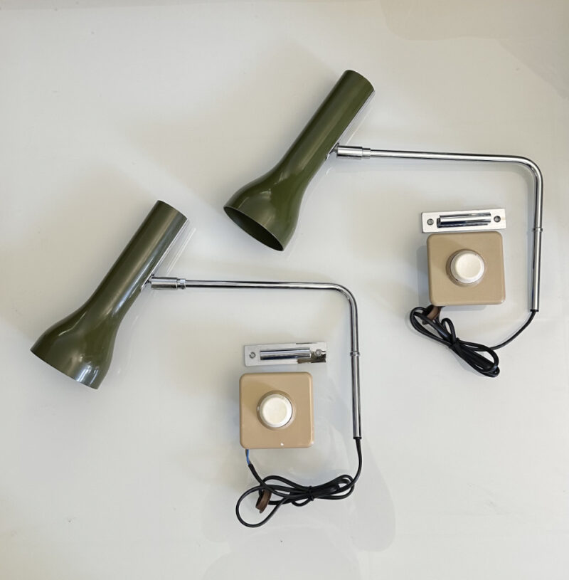2er-Set Vintage Wandleuchten von Lad Team für Swiss Lamps, Olivgrün, 1960