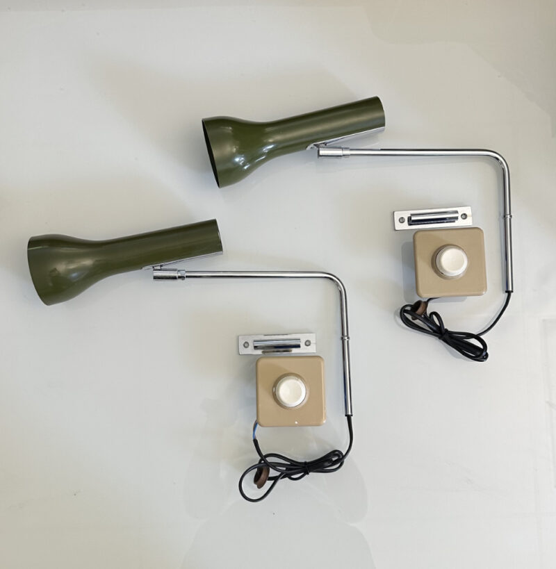 2er-Set Vintage Wandleuchten von Lad Team für Swiss Lamps, Olivgrün, 1960 - Image 2