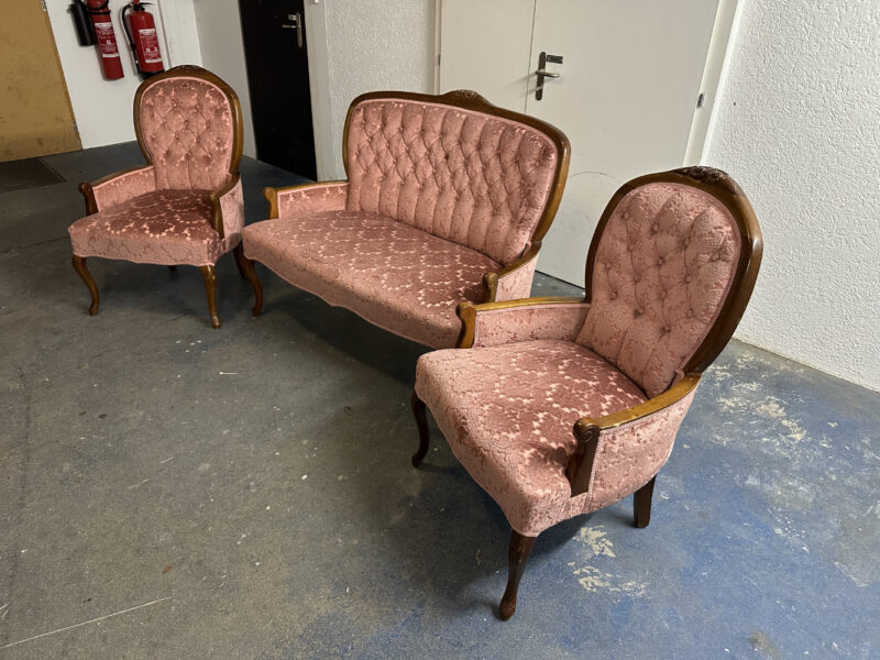 Barock Sitzgruppe mit Rosé-Stoff - 3-teilig - Image 10