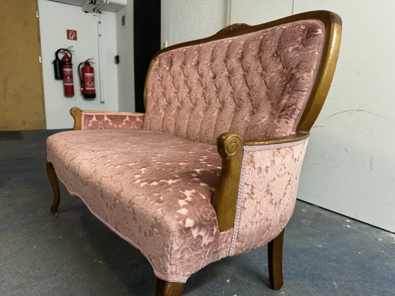 Barock Sitzgruppe mit Rosé-Stoff - 3-teilig - Image 8