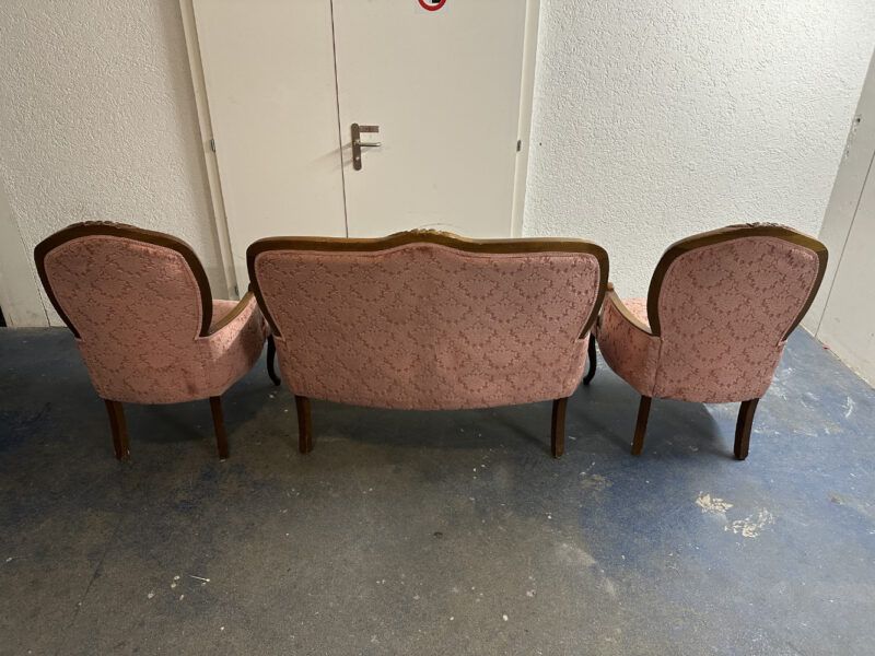 Barock Sitzgruppe mit Rosé-Stoff - 3-teilig - Image 3