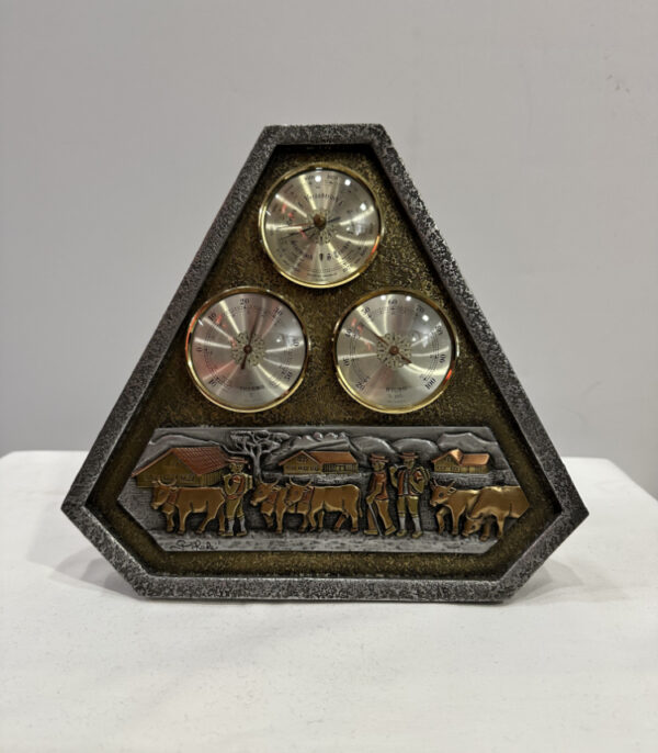 Wetterstation mit Bauernrelief – Barometer, Thermometer & Hygrometer im rustikalen Dreieckgehäuse