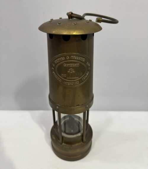 Antike Grubenlampe aus Messing Thomas & Williams Cambrian, Wales