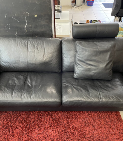 3er Ledersofa von Erpo mit Aluminiumfüssen und verstellbarer Kopfstütze