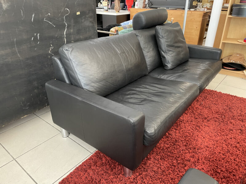 3er Ledersofa von Erpo mit Aluminiumfüssen und verstellbarer Kopfstütze - Image 2