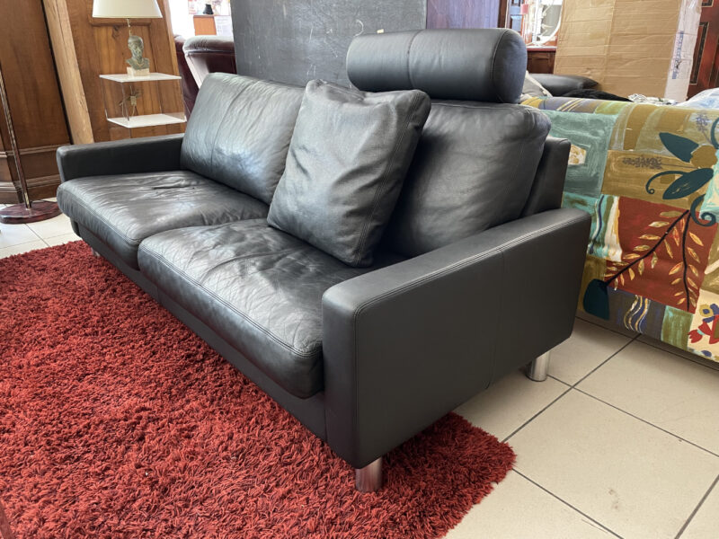 3er Ledersofa von Erpo mit Aluminiumfüssen und verstellbarer Kopfstütze - Image 5