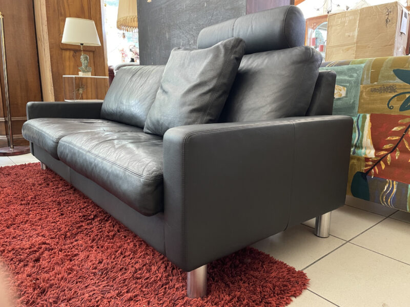 3er Ledersofa von Erpo mit Aluminiumfüssen und verstellbarer Kopfstütze - Image 4