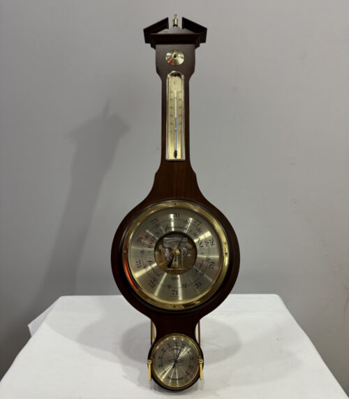 Klassische Wetterstation mit Barometer, Thermometer & Hygrometer Holzgehäuse mit goldfarbenen Anzeigen
