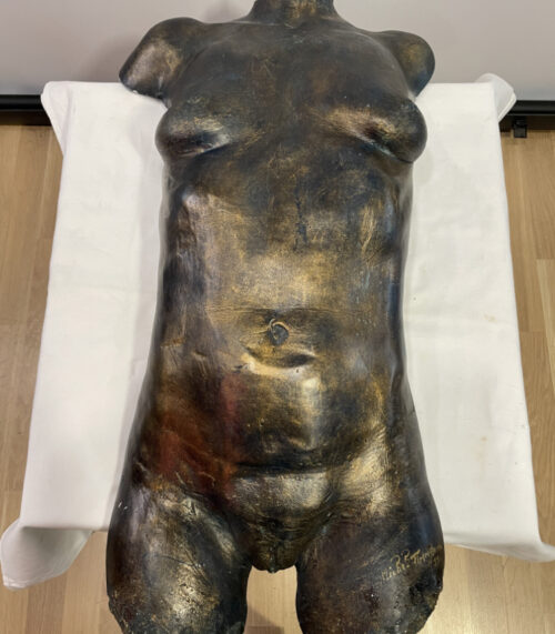 Weiblicher Torso von Michel Timmermann – expressive Wandskulptur in Bronzeoptik