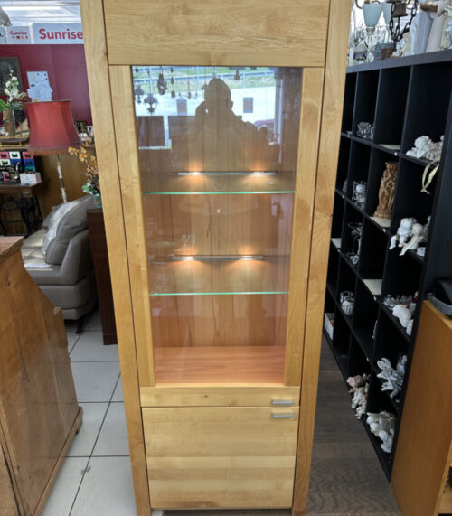 Moderne Vitrine mit LED-Beleuchtung mit Glasböden und Unterschrank