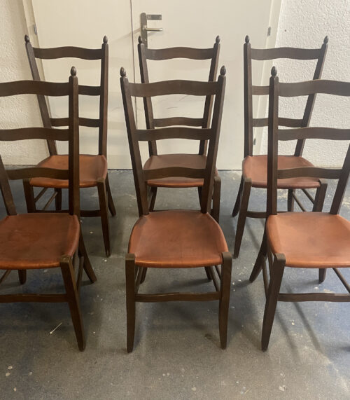 6er-Set klassische Holzstühle mit Hartledersitz rustikal und stabil