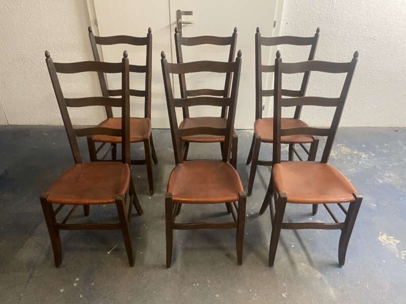 6er-Set klassische Holzstühle mit Hartledersitz rustikal und stabil