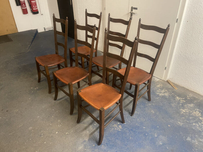 6er-Set klassische Holzstühle mit Hartledersitz rustikal und stabil - Image 2