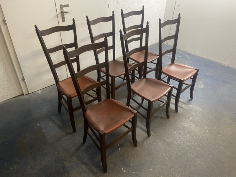 6er-Set klassische Holzstühle mit Hartledersitz rustikal und stabil - Image 3