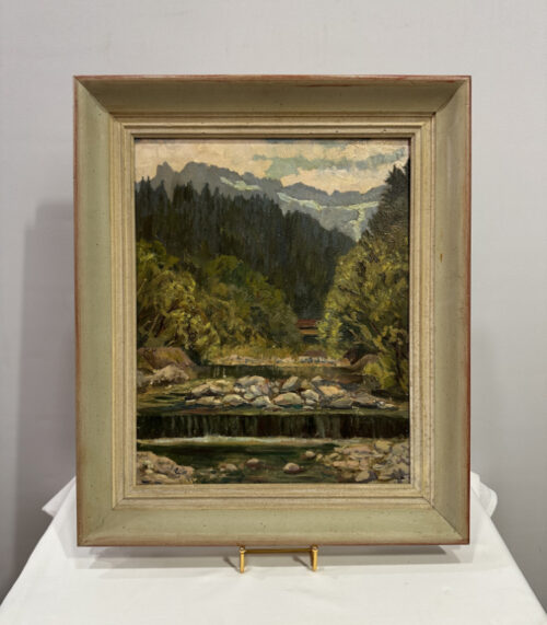 Ölgemälde von K. Hummel – "Am Ruggbach" mit leicht grünem Holzrahmen 44 x 52 cm