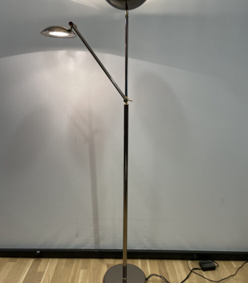 Stehlampe mit Deckenfluter und Lesearm – verchromt mit goldfarbenen Details