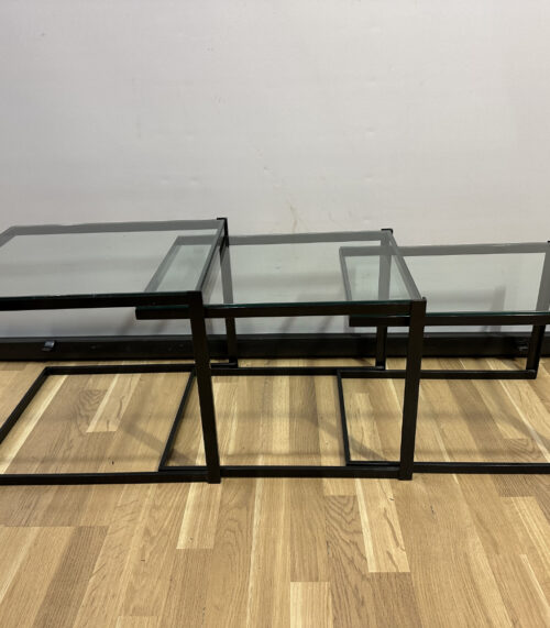 3-teiliges Beistelltisch-Set aus Glas und Metallrahmen