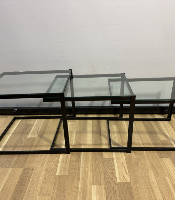 3-teiliges Beistelltisch-Set aus Glas und Metallrahmen