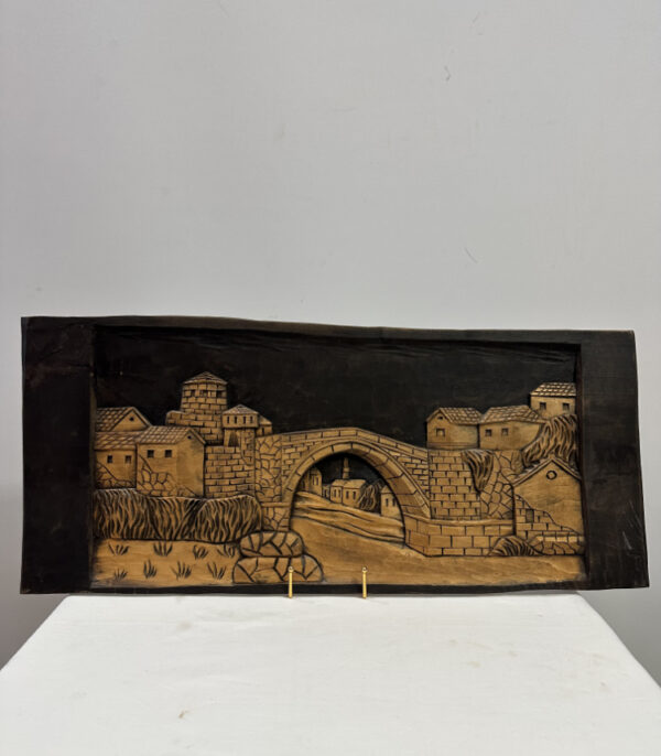 Handgeschnitztes Holzrelief "Brücke von Mostar"