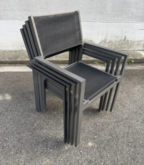 4er Set stapelbare Gartenstühle aus Aluminium mit Textilbespannung