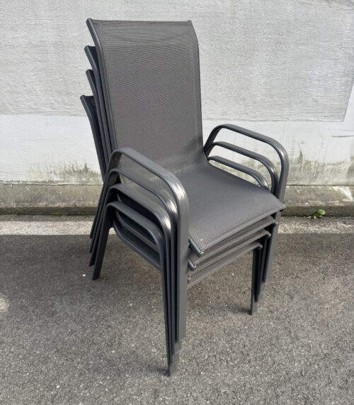4er-Set stapelbare Gartenstühle mit hoher Rückenlehne aus Aluminium