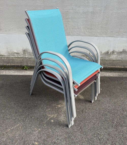 4er-Set stapelbare Gartenstühle aus Aluminium und Textilene in bunten Farben