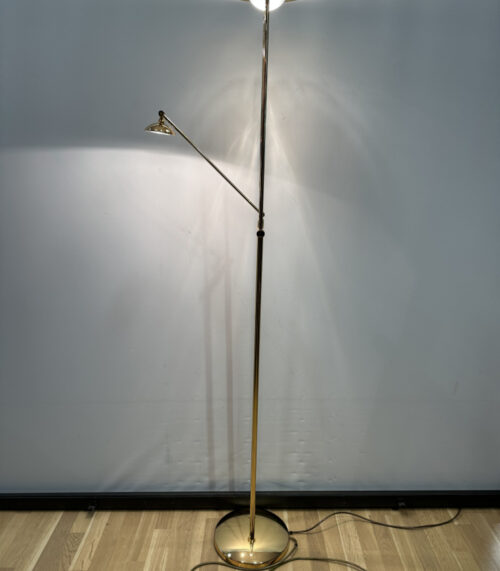 Vintage Stehleuchte in Goldoptik mit Deckenfluter, flexiblem Lesearm und Fussschalter