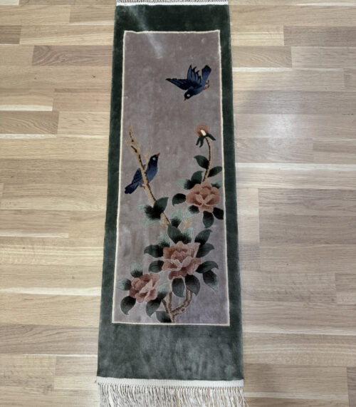 China Seidenteppich mit Vogel- und Blumenmotiv, handgeknüpft