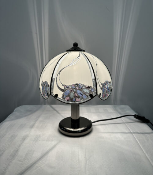 Eglo Glas-Tischlampe im Tiffany-Stil mit verchromtem Fuss, 90er Jahre