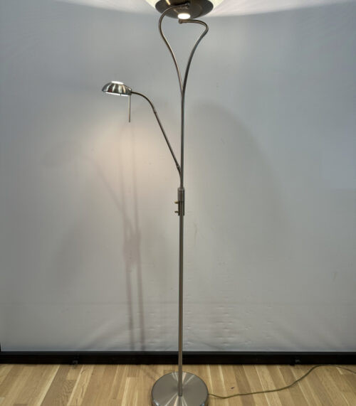 Vintage Stehleuchte mit Milchglasschale und flexiblem Lesearm