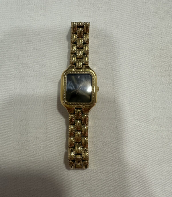 Elegante Vintage Bucherer Damenuhr mit schwarzem Zifferblatt und Goldarmband