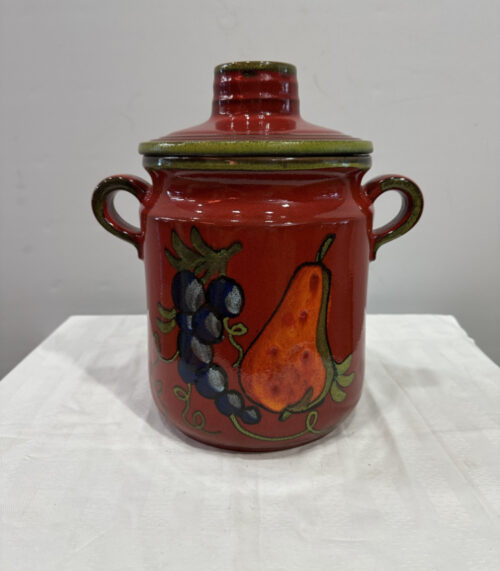Vintage Keramik Vorratsgefäss mit Deckel und Obstdekor, West Germany 824-30