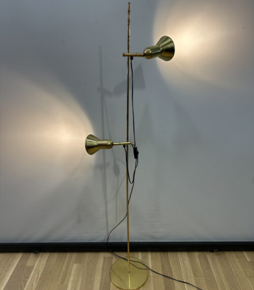 Vintage Messing Stehlampe Koch & Lowy OMI, USA 1960er mit zwei Spots