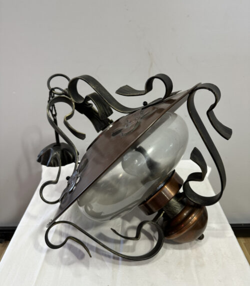 Rustikale Vintage Hängelampe aus Kupfer und Schmiedeeisen, Ø 50 cm