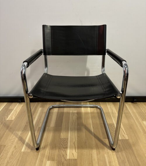 Vintage Freischwinger Stuhl im Bauhaus Stil mit Lederbespannung