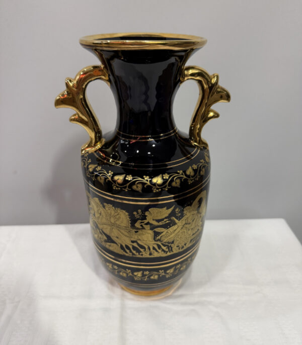 Keramikvase von Apollon Keramik, Archangelos Rodos Greek in Schwarz und Gold