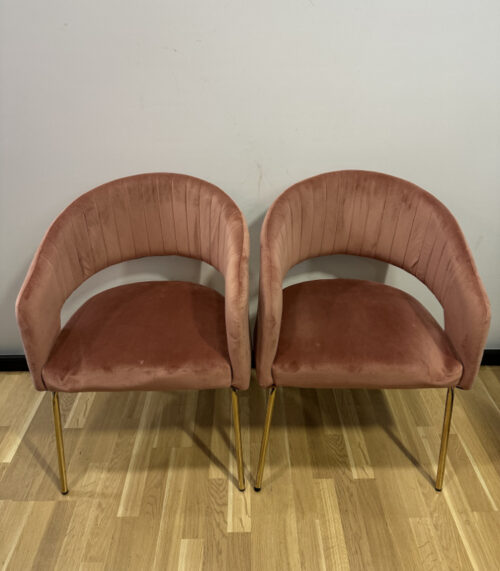 2er Set Samtstühle in Altrosa mit goldenen Beinen