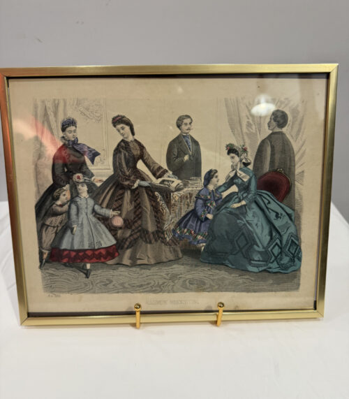 Historische Modegrafik 1864 „Allgemeine Modenzeitung“ – kolorierter Kupferstich im Goldrahmen 30 x 24 cm