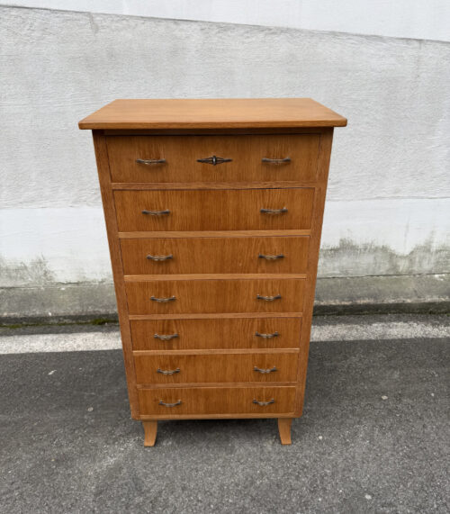 Mid-Century Hochkommode aus Eichenholz mit 7 Schubladen