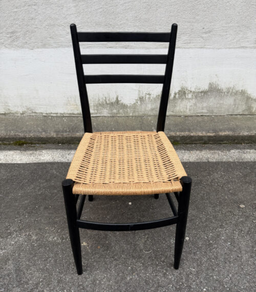 Italienischer Mid Century Stuhl mit geflochtener Sitzfläche, um 1950–1970