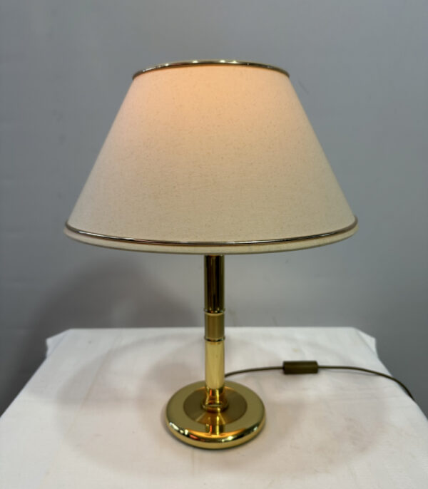 Vintage Tischlampe mit Messingfuss und Stoffschirm 80er-90er Jahre