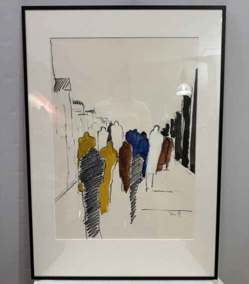 Abstrakte Stadt- und Menschenszene mit Bewegung und Farbe, signiert 1997 - 60 x 85 cm