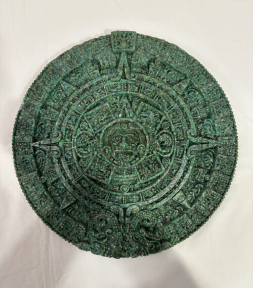 Aztekischer Sonnenkalender aus Harz mit Malachit-Imitat