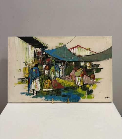 Ölgemälde von Benigno Gomez um 1970 – „Mexikanische Marktszene“ 54 x 34 cm